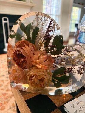 Handcrafted Heart Resin Floral Accent - Yellow & Orange